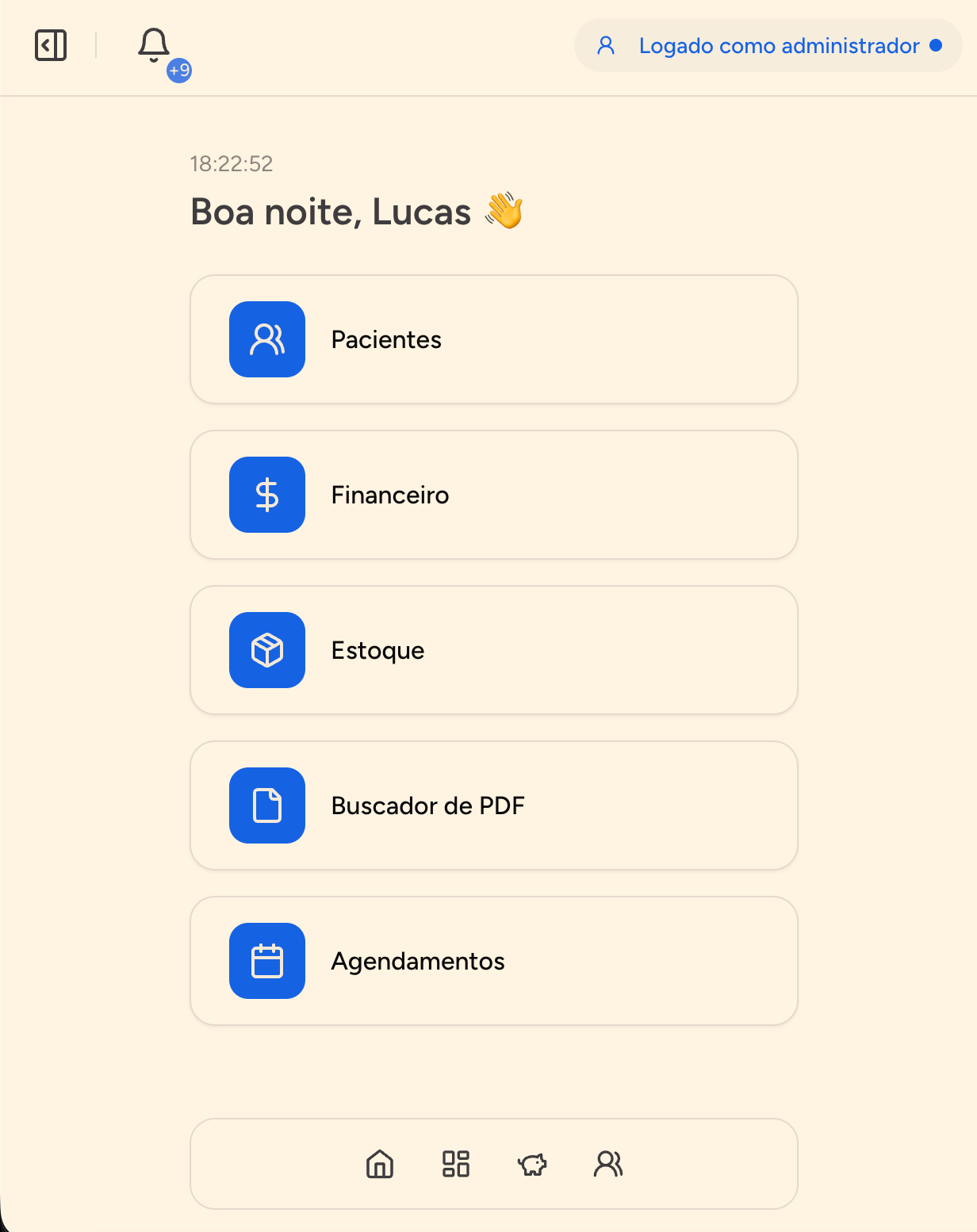 Tela inicial do IM Clinic